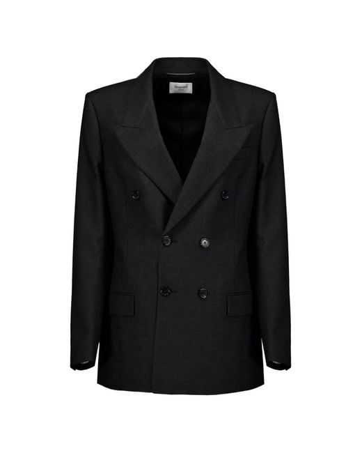 Saint Laurent Black Double-Breasted Oversize Virgin Wool Blazer for men