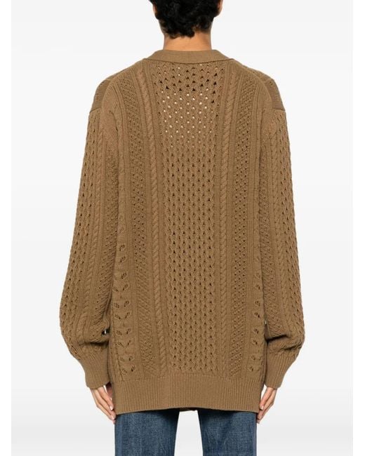 Chloé Natural Cable-Knit Pointelle Cardigan
