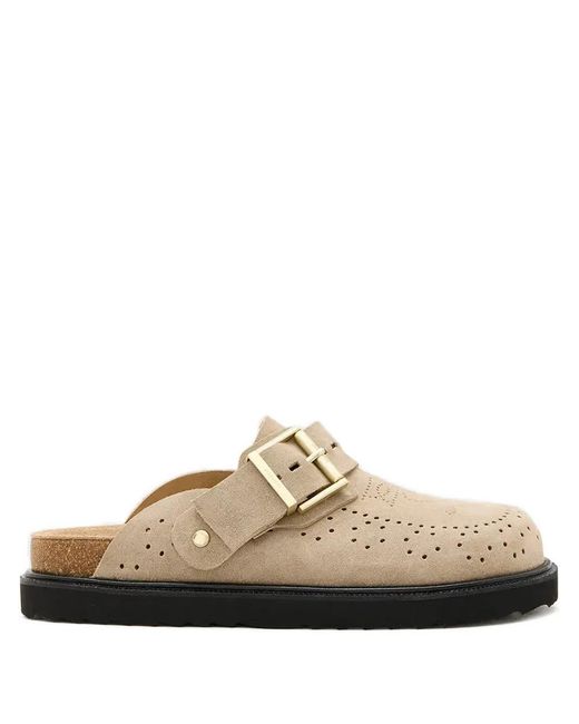 AllSaints White Buckle Perforated-Detail Mule