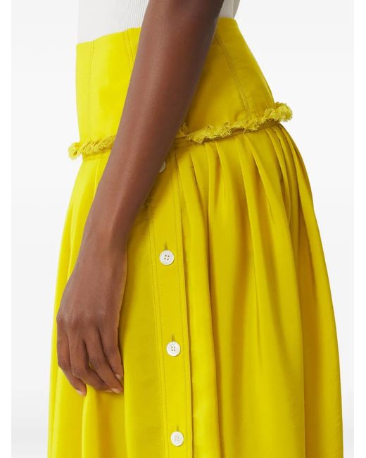 Lanvin Yellow Ruffled Button Midi Skirt