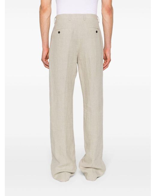 Ferragamo Natural Straight Linen Trousers for men