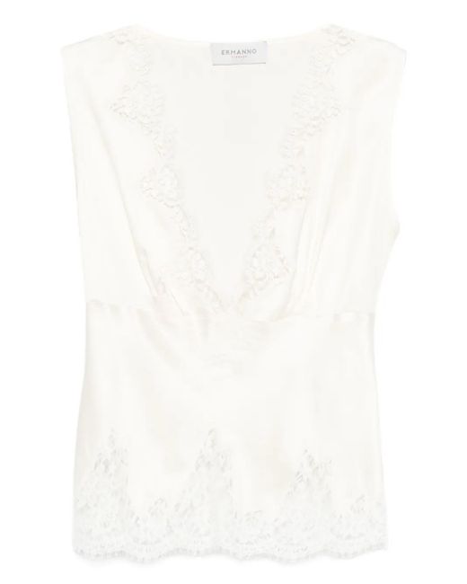 ERMANNO FIRENZE レーストリム ノースリーブトップ White
