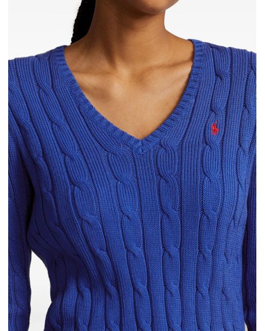 Polo Ralph Lauren Blue Logo-Embroidered Cable-Knit Sweatshirt