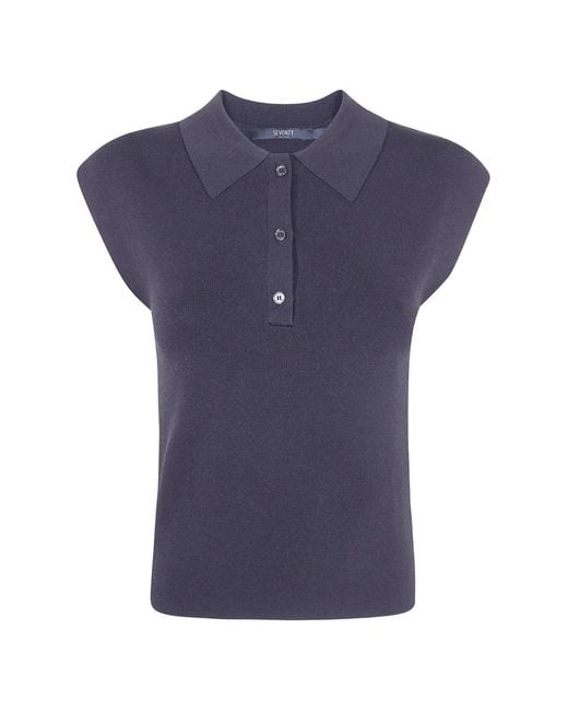 Seventy Blue Buttoned Polo Top