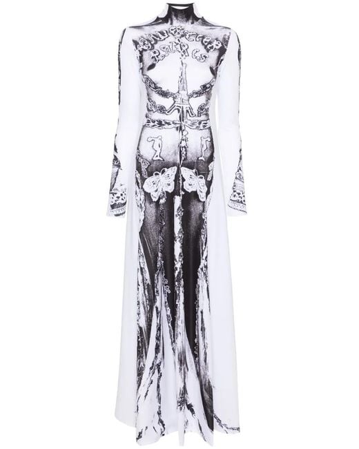 Jean Paul Gaultier White Paris Graphic-pattern Stretch-woven Maxi Dress