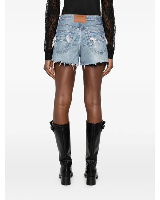 Alexander Wang Blue Distressed Logo Bite Shorts