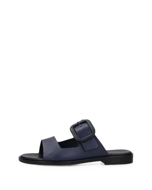 Frau Blue Buckle-Detail Leather Flat Sandals