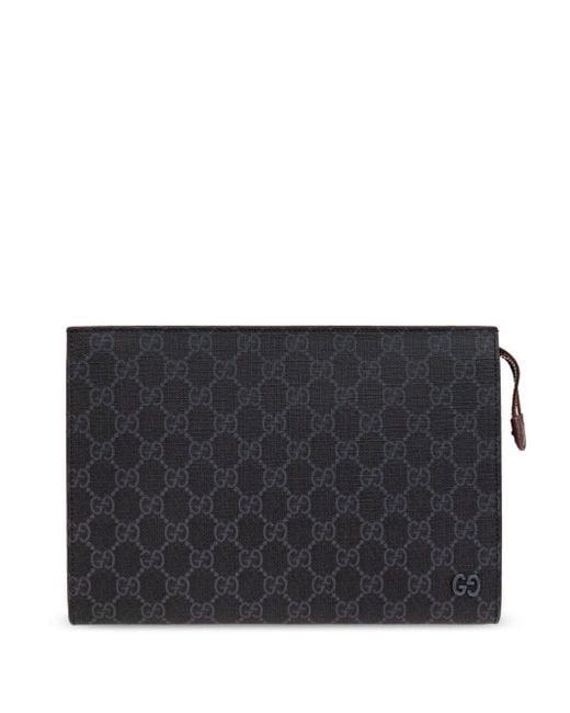 Gucci Black Gg-Detail Gg Supreme Clutch Bag for men