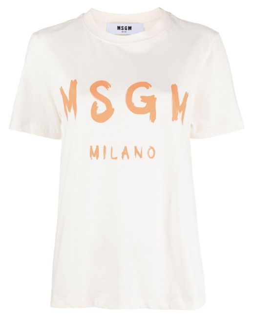 MSGM White T-Shirt mit rundem Ausschnitt