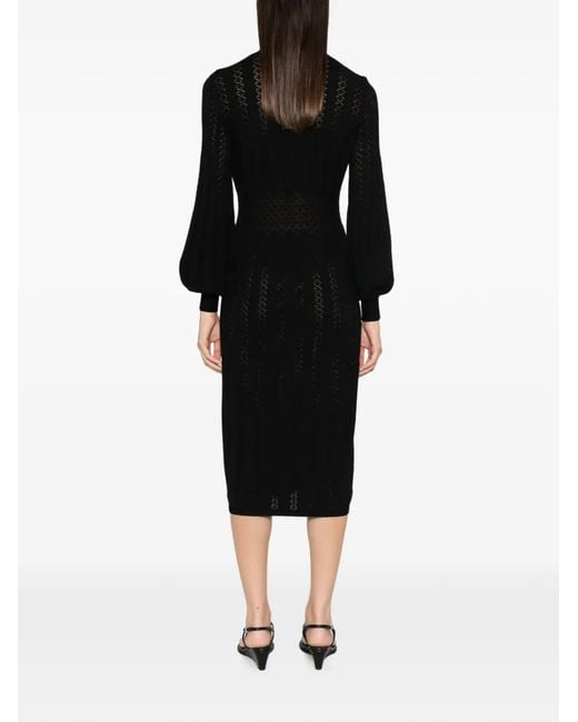 Twinset Black Pointelle-Knit Long-Sleeve Dress