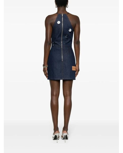 David Koma Blue Mirror-Detail Denim Dress