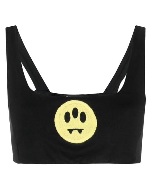 Barrow Black Smiley-Face Jersey Fleece Cropped Top