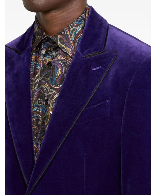 Etro Blue Single-Breasted Blazer With Contrast Lining for men