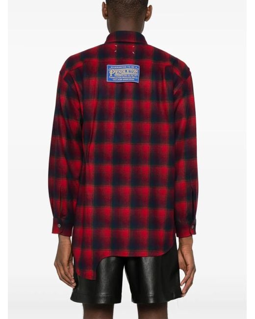 Maison Margiela Red X Pendleton Checked Wool Playsuit Shirt for men