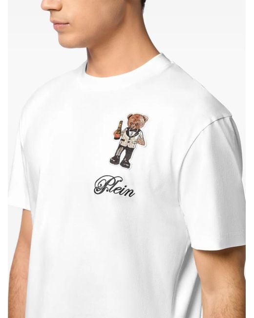 Philipp Plein White Teddy Bear-Embellished T-Shirt for men