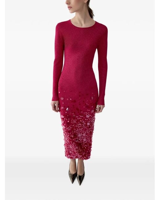 Carolina Herrera Red Paillette-Embellished Midi Dress