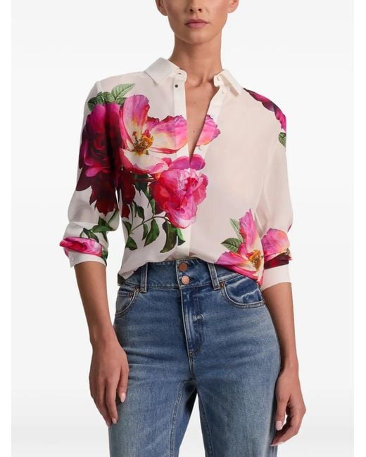 Alice + Olivia Red Printed Silk Shirt