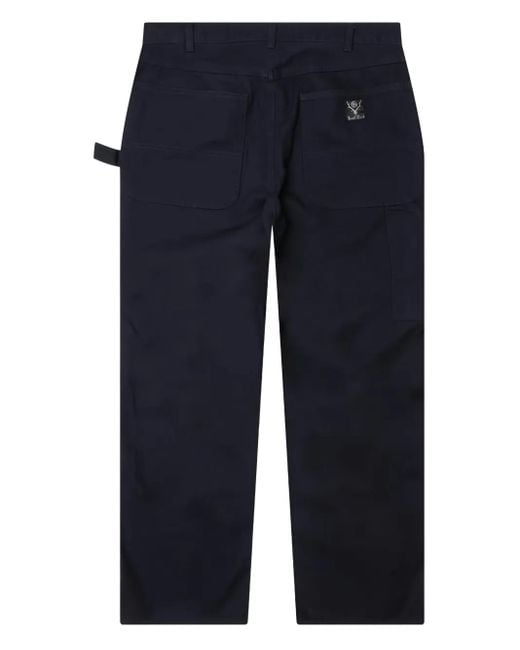 South2 West8 Blue Logo-Patch Trousers for men