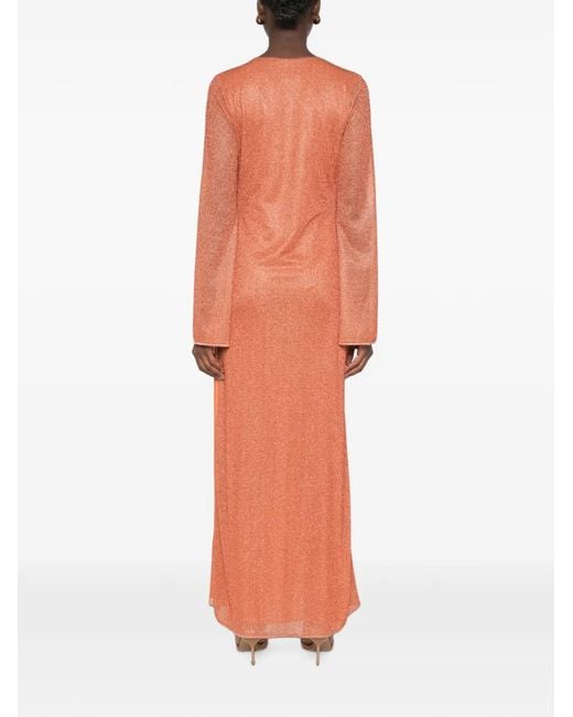 Oseree Orange Lurex-Detail Cut-Out Dress