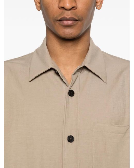 Harris Wharf London Natural Summer Button Short-Sleeve Shirt for men