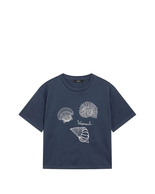 Weekend by Maxmara Blue Shell-Embroidered T-Shirt
