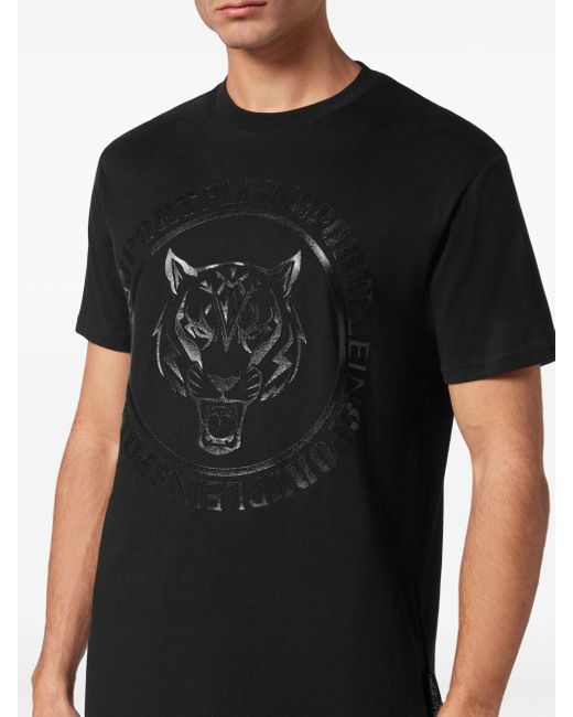 Philipp Plein Black Carbon Tiger-print Cotton T-shirt for men