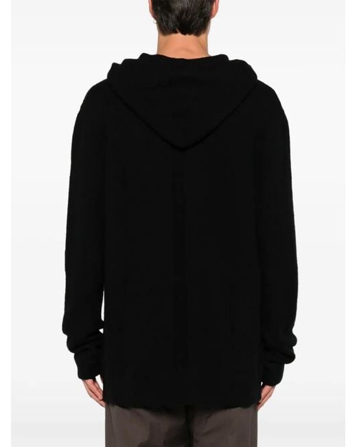 Rick Owens Black Knitted Hooded Sweater for men