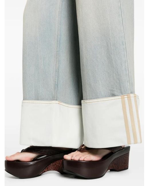 Adidas White Cuffed Light Denim Trousers