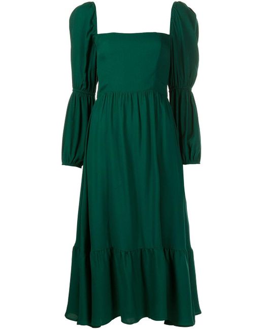 Reformation Green Mica Puff-sleeve Tiered Midi Dress