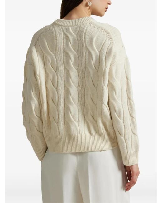 Polo Ralph Lauren White Cable-Knit V-Neck Sweater