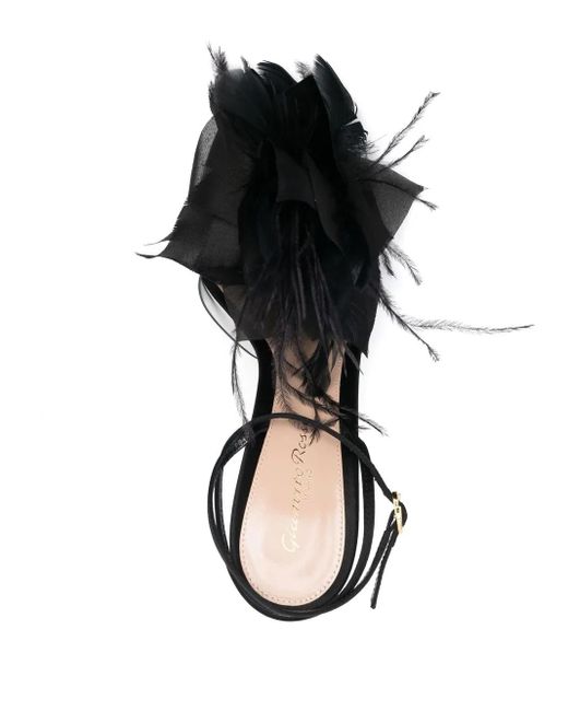 Sandali ynez neri impreziositi da piume di Gianvito Rossi in Black
