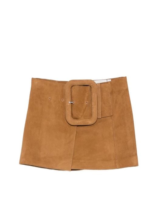 AMI Brown Buckled A-Line Mini Skirt