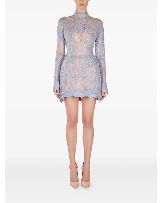 ARAFTU Gray High-neck Long-sleeve Mini Dress