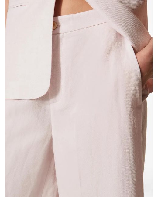 Twinset White Linen Blend Wide Leg Trousers