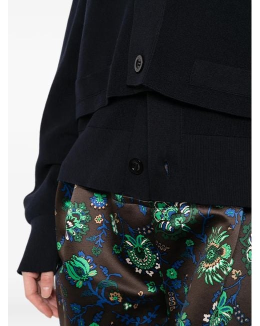 Sacai Blue Layered-Design V-Neck Cardigan