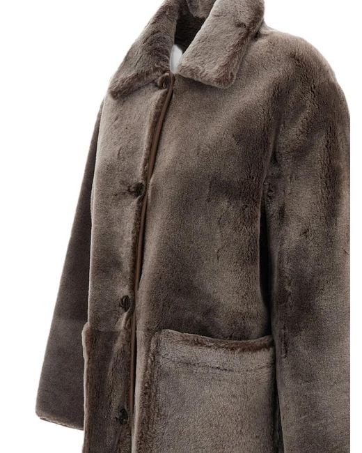 Arma Brown Shearling Patch-Pocket Coat