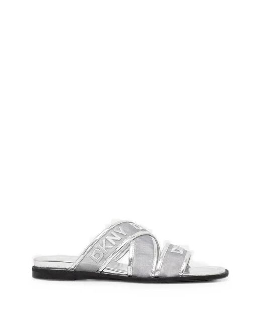 DKNY White Cerelia Logo-Embroidered Crossover-Strap Slides