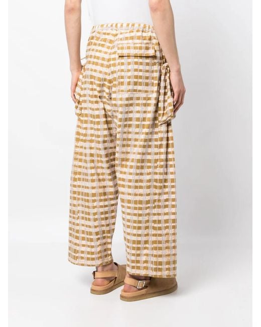 STORY mfg. Natural Check-Print Wide-Leg Trousers