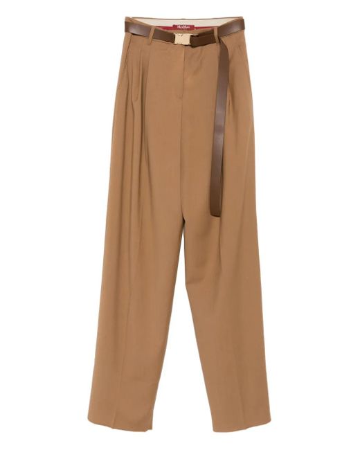 Max Mara Natural Pleated Belted Trousers