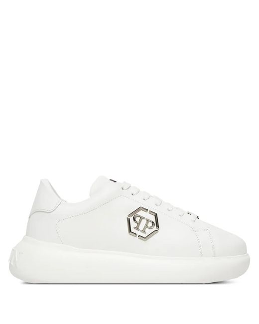 Philipp Plein White Logo-Plaque Flat Sneakers for men