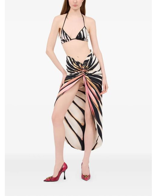 Roberto Cavalli Pink Knotted Ray-Print Sarong