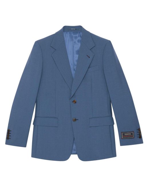 Gucci Blue Logo-patch Single-breasted Blazer for men