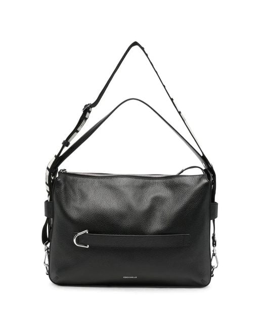 Coccinelle Black Gretel Ribbon Logo-Detail Shoulder Bag