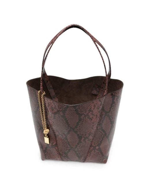 Chloé Brown Medium Spin Python-Effect Tote Bag