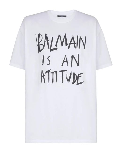 Balmain White Printed T-Shirt for men