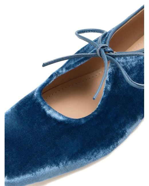 Andrea Gomez Blue Amelia Tie Velvet Ballet Flats