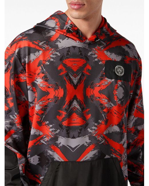 Philipp Plein Red Camouflage-print Logo-patch Hoodie for men