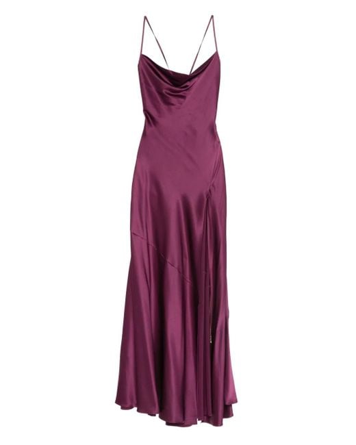 Danamé Purple Cowl-Neck Side-Slit Maxi Dress