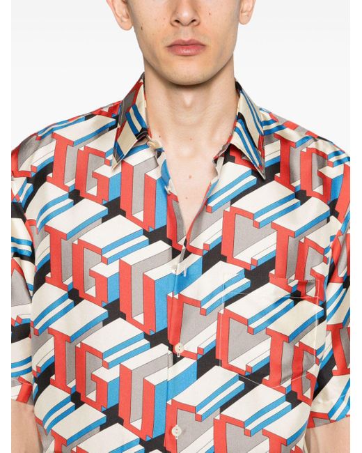 Gucci Logo-seidenhemd "pixel Deep On" in Red für Herren