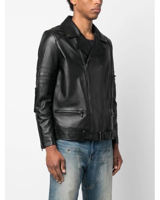 Manokhi Black Off-Centre Zip-Fastening Leather Jacket